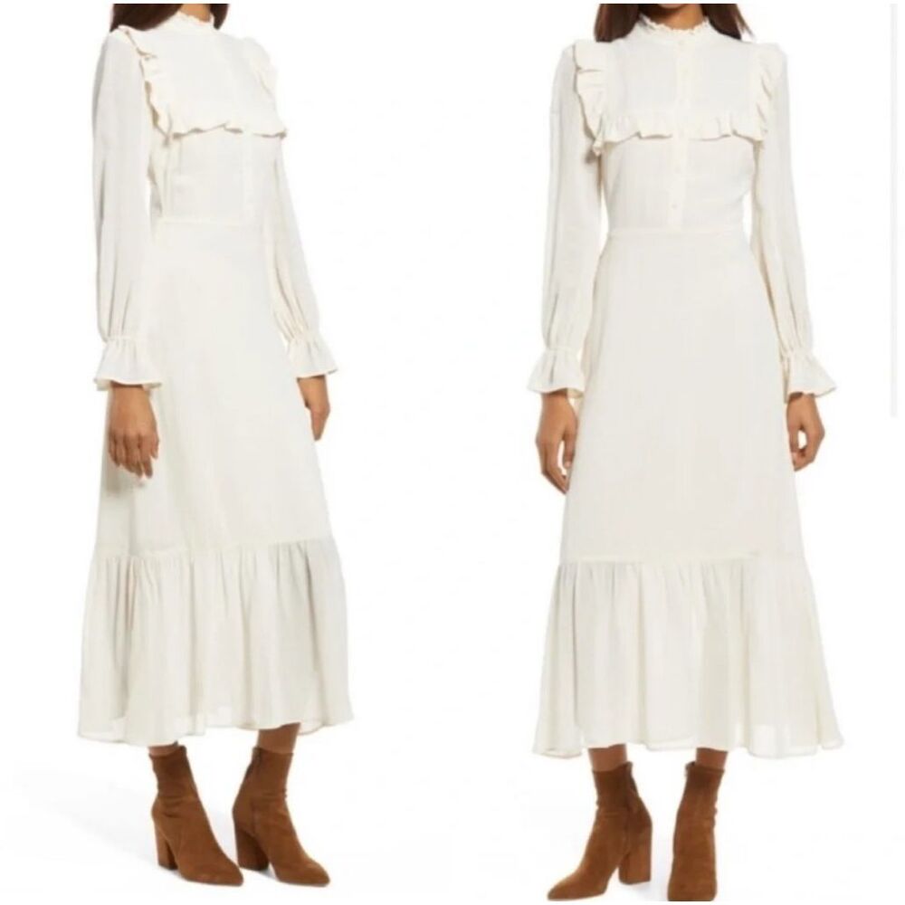 Elegant Cream Long Sleeve Dress